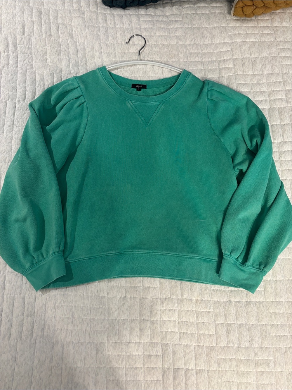 Rails Teal Puff-Sleeve Crewneck Sweater